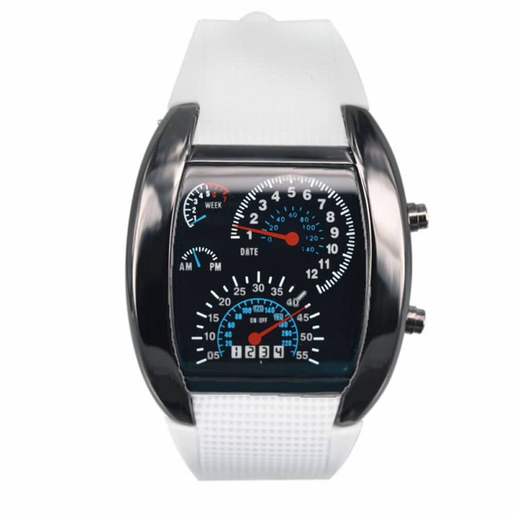 LED Sport Rubber Band Digital Week Date Dashboard Pattern Dial Watch