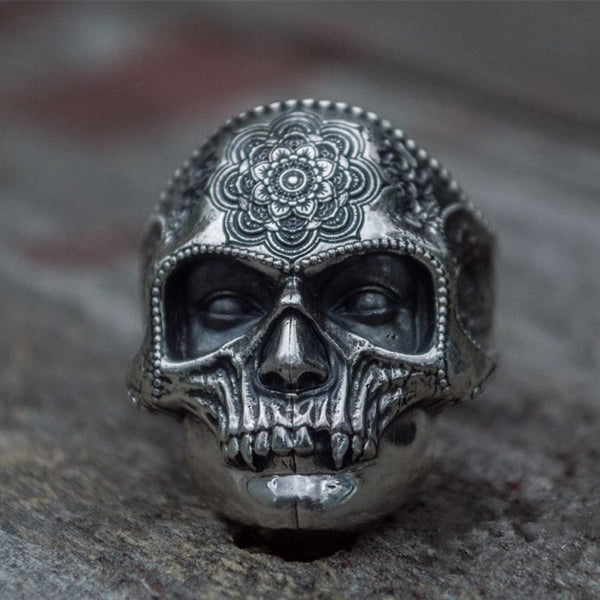 Anillo único de calavera de azúcar pesada de acero inoxidable 316L en color plata