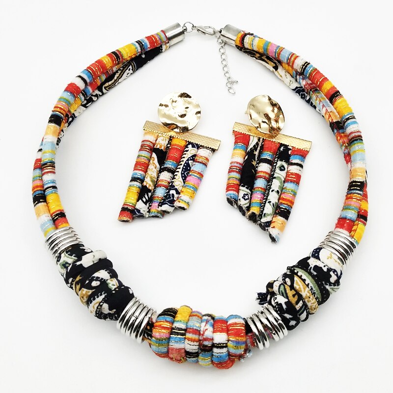 Stylish ethnic style cloth rope necklace set