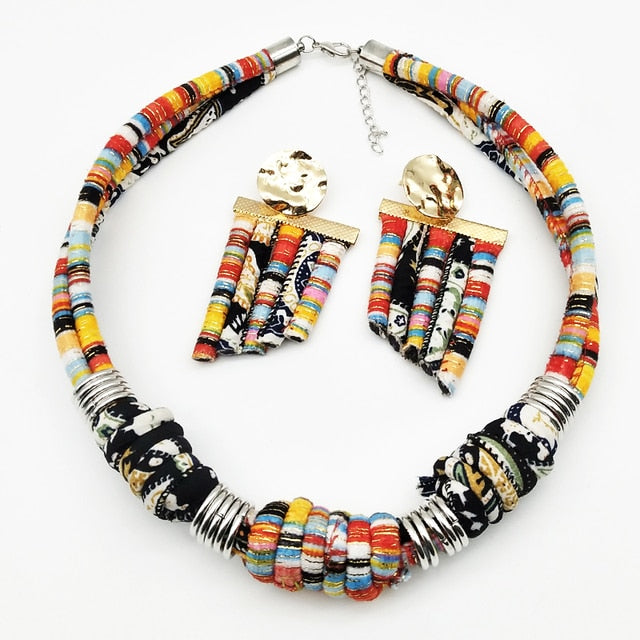 Stylish ethnic style cloth rope necklace set