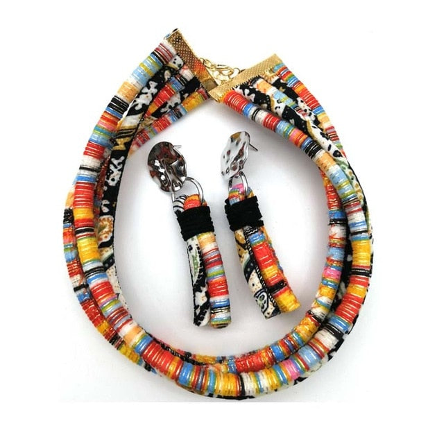 Stylish ethnic style cloth rope necklace set