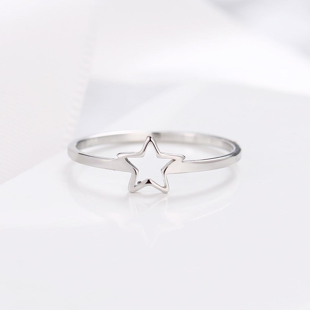316L Stainless Steel Jewelry Hollow Five-Pointed Star Ring