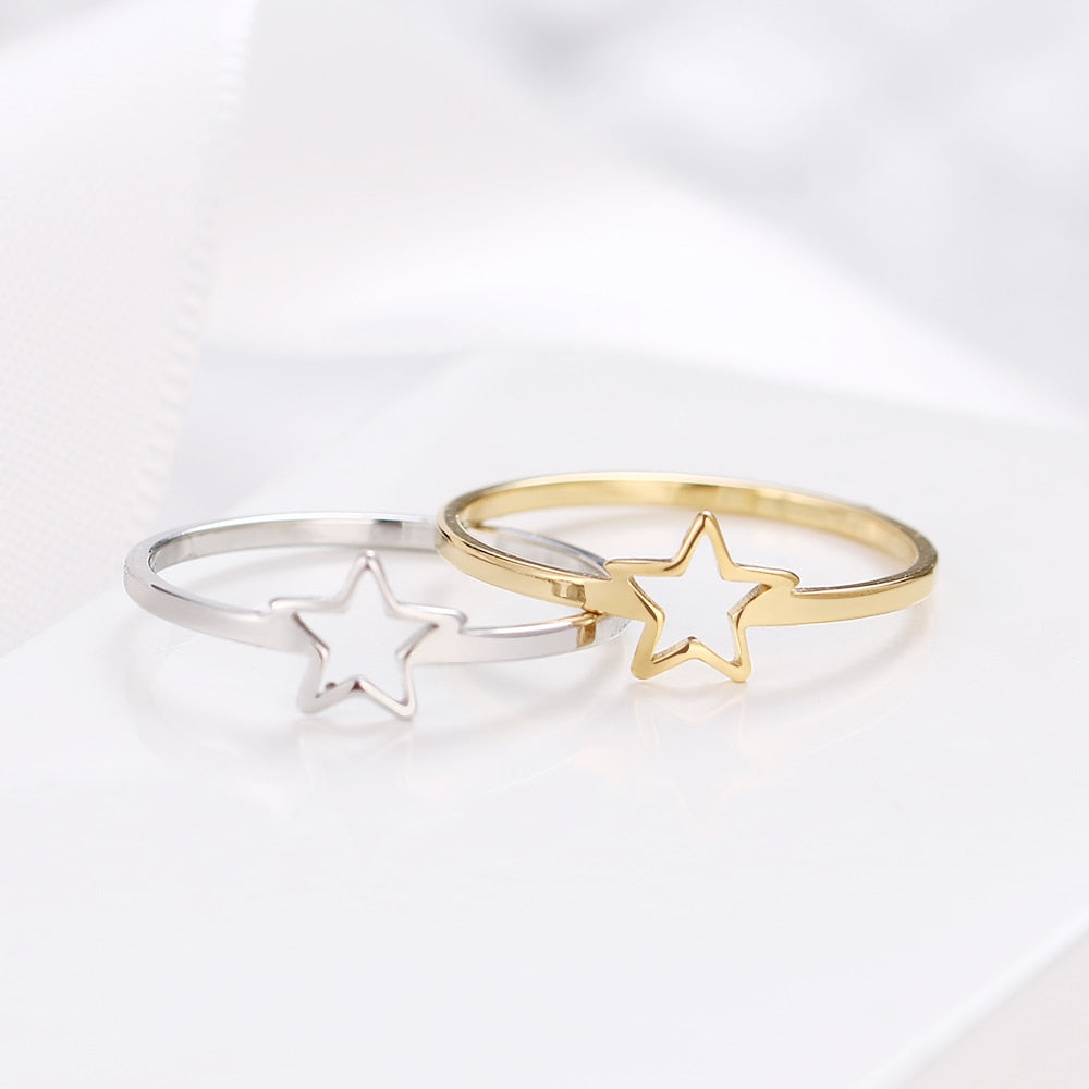 316L Stainless Steel Jewelry Hollow Five-Pointed Star Ring