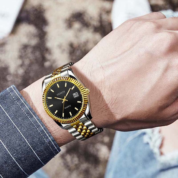 Reloj de pulsera de cuarzo resistente al agua, de lujo, con calendario, de moda y diamantes dorados para negocios.