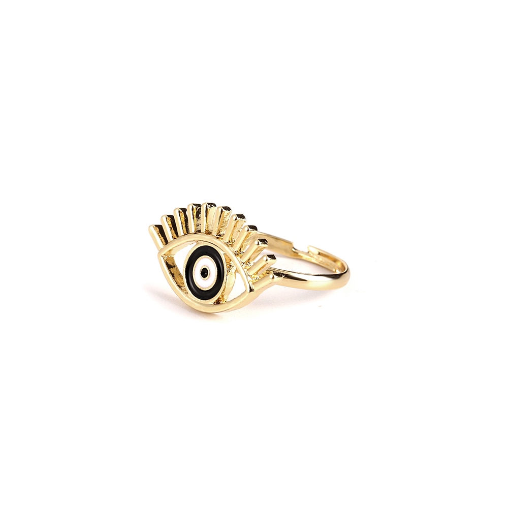 Black White Drip Process Adjustable Evil Eye Heart Shape Gold Rings