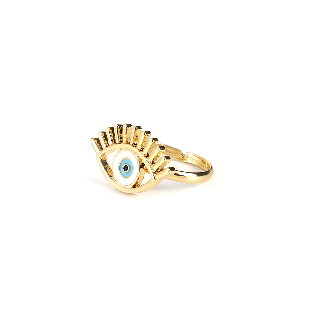 Black White Drip Process Adjustable Evil Eye Heart Shape Gold Rings