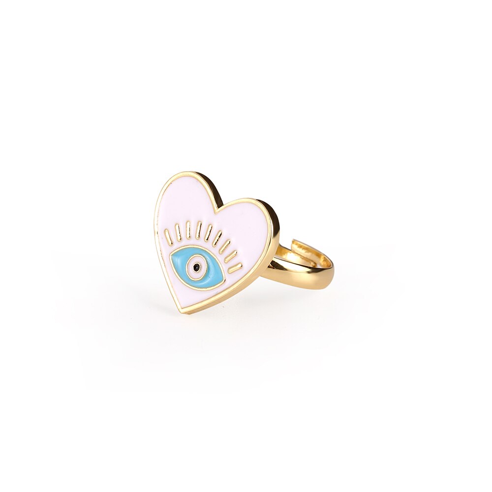 Black White Drip Process Adjustable Evil Eye Heart Shape Gold Rings