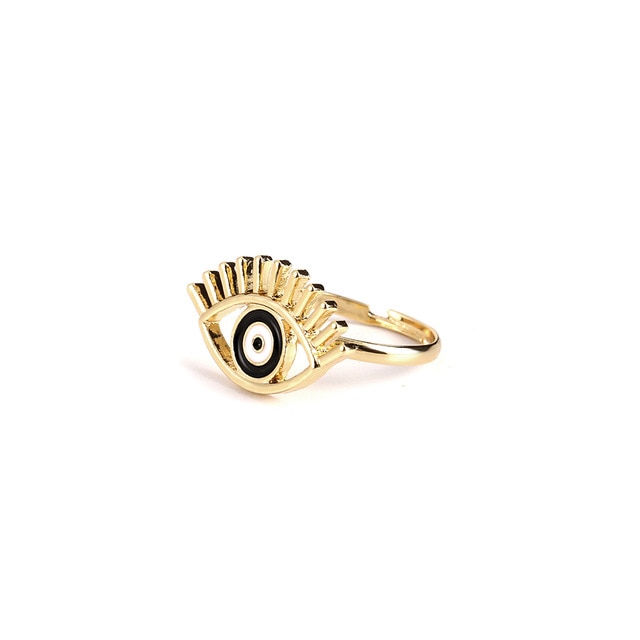 Black White Drip Process Adjustable Evil Eye Heart Shape Gold Rings