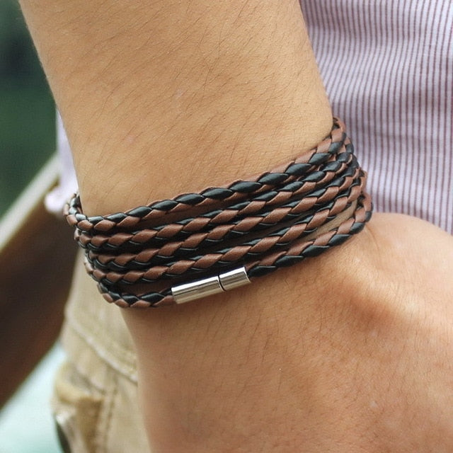 black retro Wrap Long leather bracelet