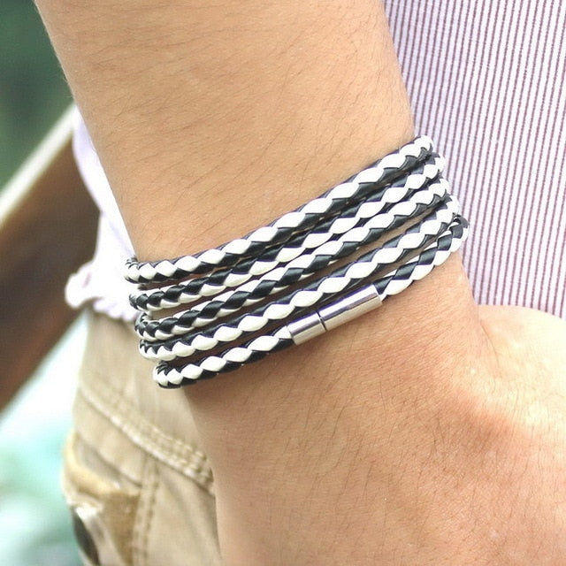 black retro Wrap Long leather bracelet
