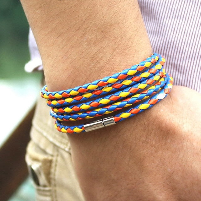 black retro Wrap Long leather bracelet