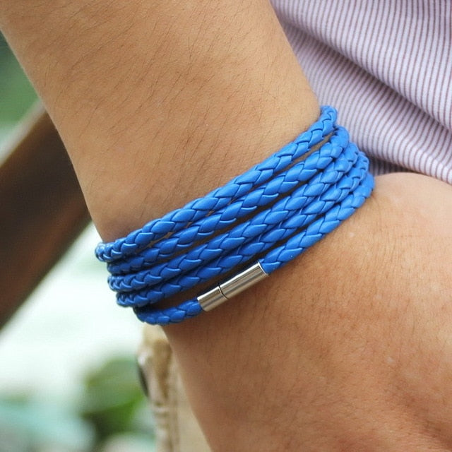 black retro Wrap Long leather bracelet