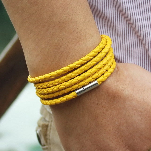 black retro Wrap Long leather bracelet
