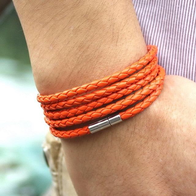 black retro Wrap Long leather bracelet