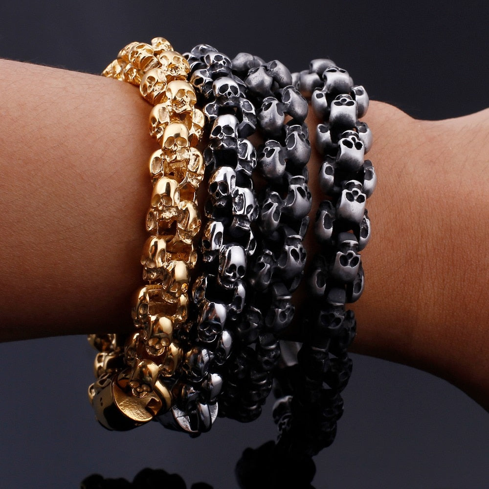 Punk Shiny Matte Skull Charm Link Chain Brecelets