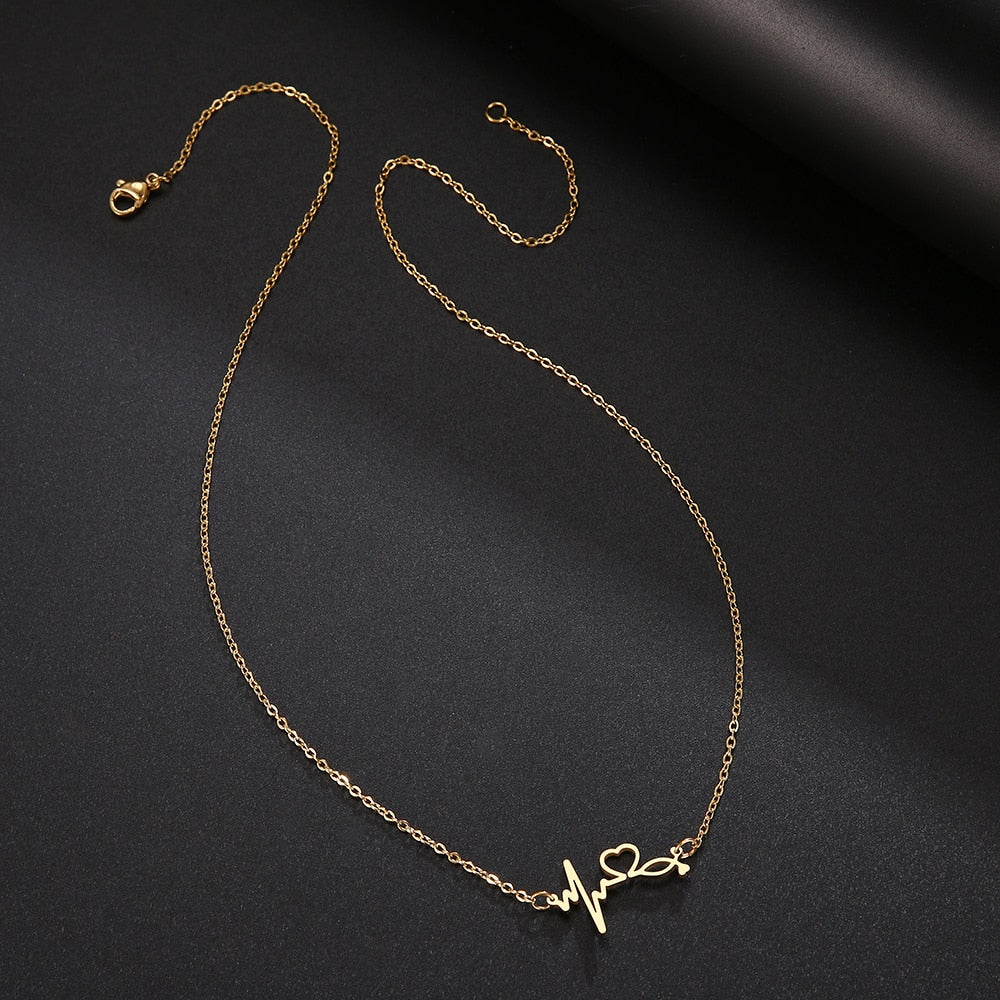 Stethoscope Heartbeat Gold Necklace
