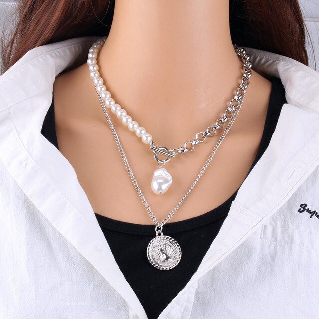 New Fashion Gold Multi Layer Chains Imitation Pearl Jewelry Sets