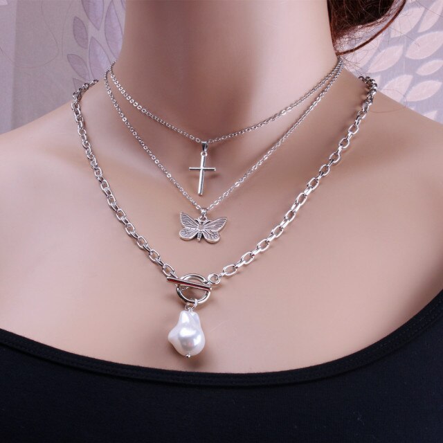 New Fashion Gold Multi Layer Chains Imitation Pearl Jewelry Sets