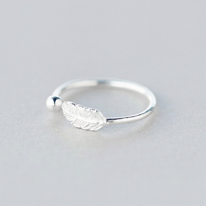 925 Sterling Silver Cute Feather Personality Adjustable Ring