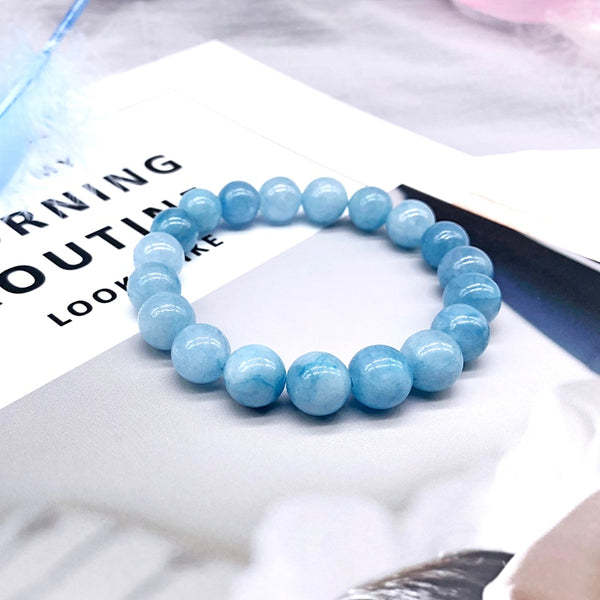 Pulsera elástica de cristal único natural de color azul para yoga
