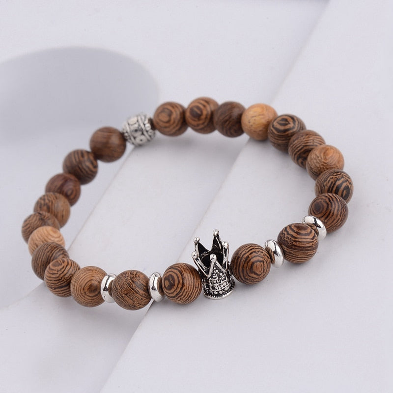 Men Natural Wood Beads Cross Bracelets