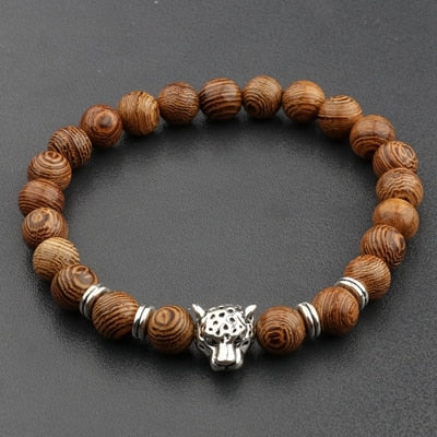 Men Natural Wood Beads Cross Bracelets