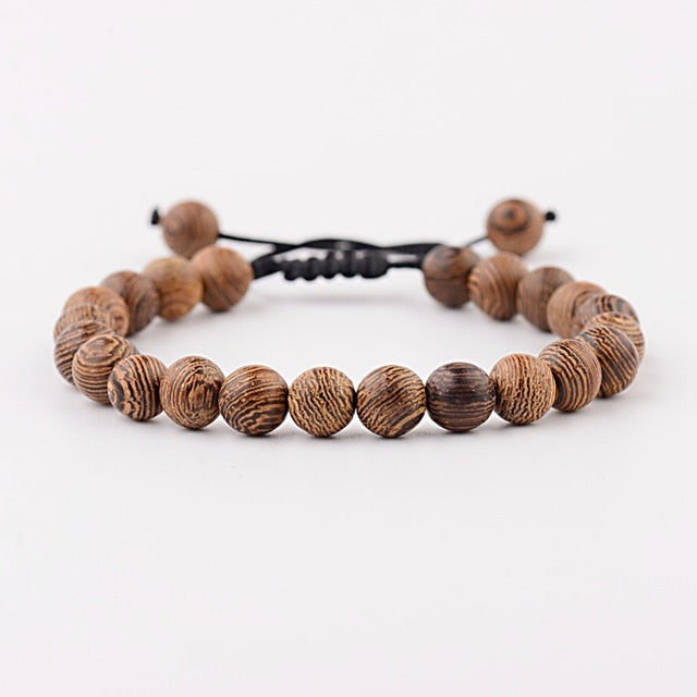 Men Natural Wood Beads Cross Bracelets