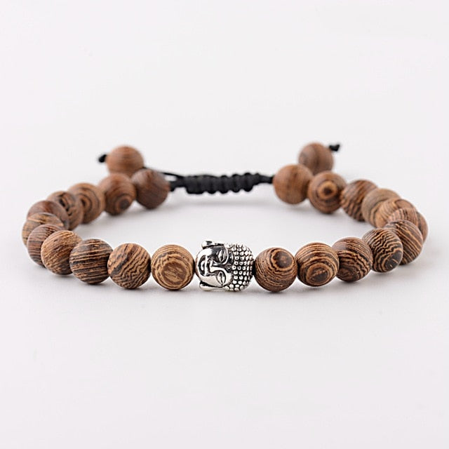 Men Natural Wood Beads Cross Bracelets