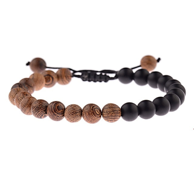 Men Natural Wood Beads Cross Bracelets