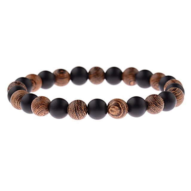 Men Natural Wood Beads Cross Bracelets