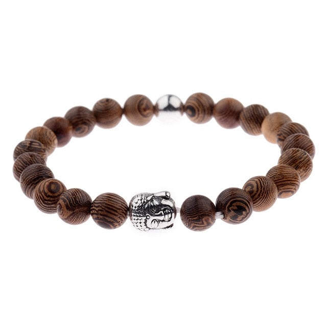 Men Natural Wood Beads Cross Bracelets