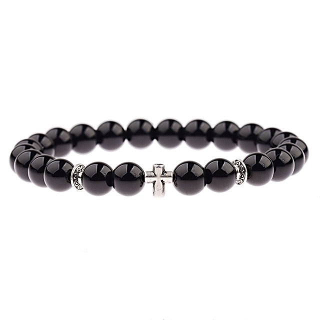 Men Natural Wood Beads Cross Bracelets