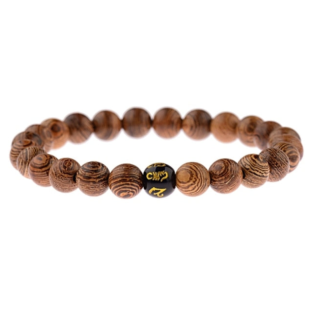 Men Natural Wood Beads Cross Bracelets