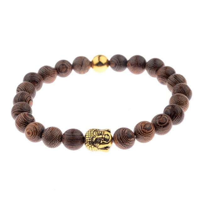 Men Natural Wood Beads Cross Bracelets