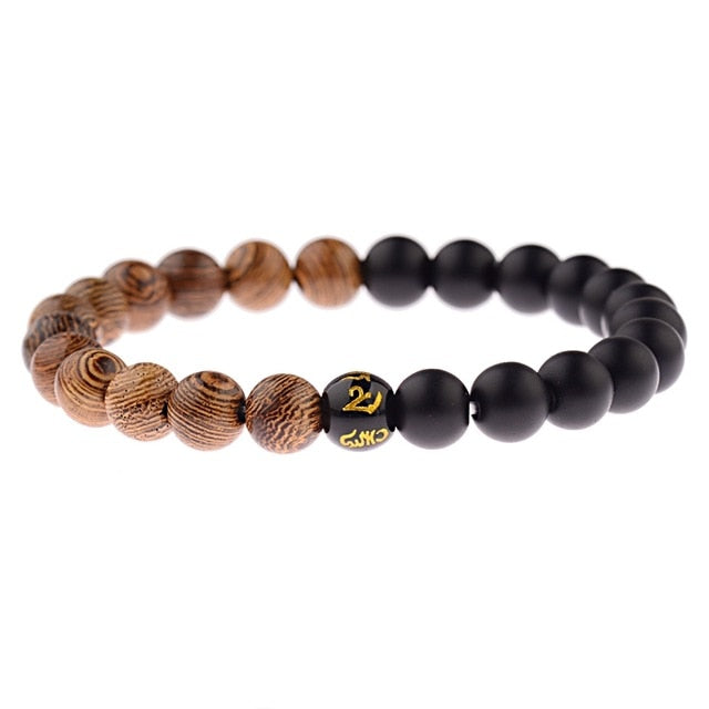 Men Natural Wood Beads Cross Bracelets