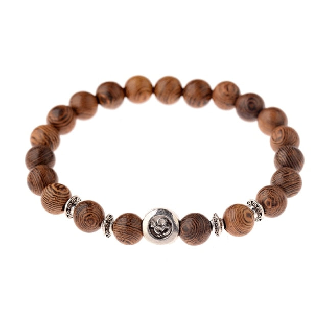 Men Natural Wood Beads Cross Bracelets