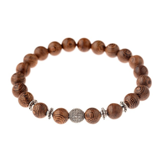 Men Natural Wood Beads Cross Bracelets