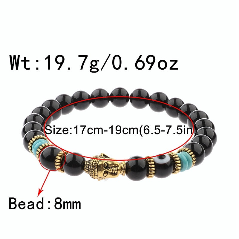 8mm Elastic Round Bright Black Stone Chakra Bracelets