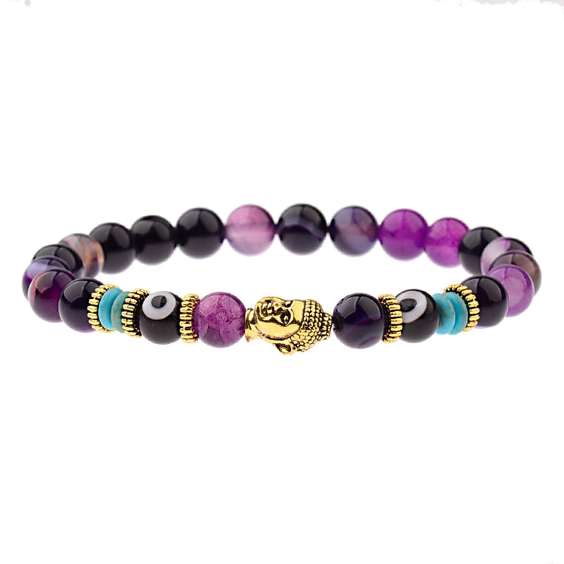 8mm Elastic Round Bright Black Stone Chakra Bracelets