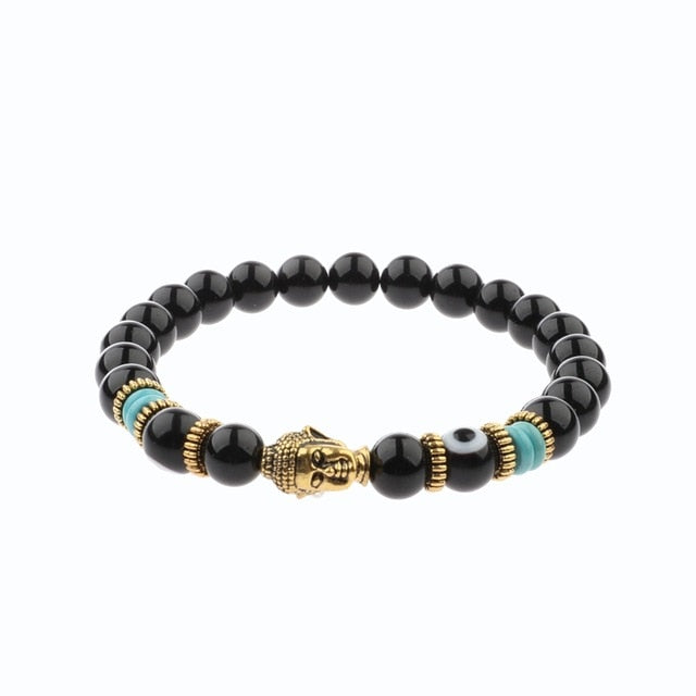 8mm Elastic Round Bright Black Stone Chakra Bracelets