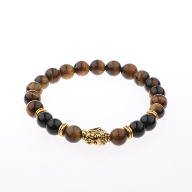8mm Elastic Round Bright Black Stone Chakra Bracelets