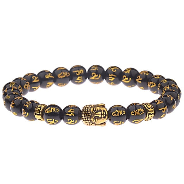 8mm Elastic Round Bright Black Stone Chakra Bracelets