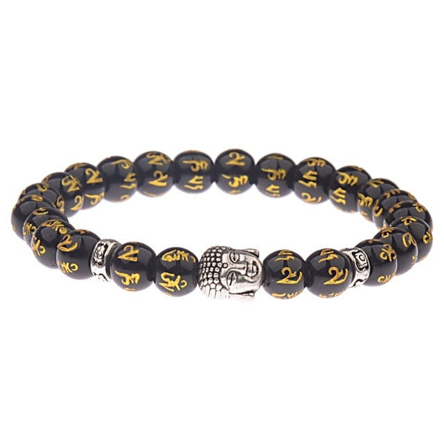 8mm Elastic Round Bright Black Stone Chakra Bracelets