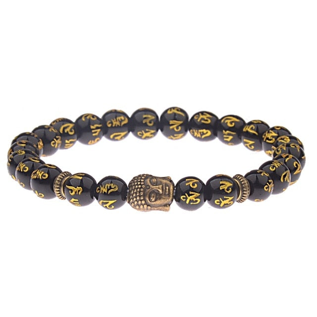 8mm Elastic Round Bright Black Stone Chakra Bracelets