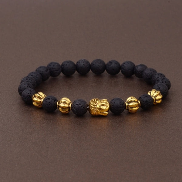 8mm Elastic Round Bright Black Stone Chakra Bracelets
