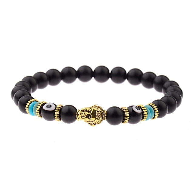 8mm Elastic Round Bright Black Stone Chakra Bracelets