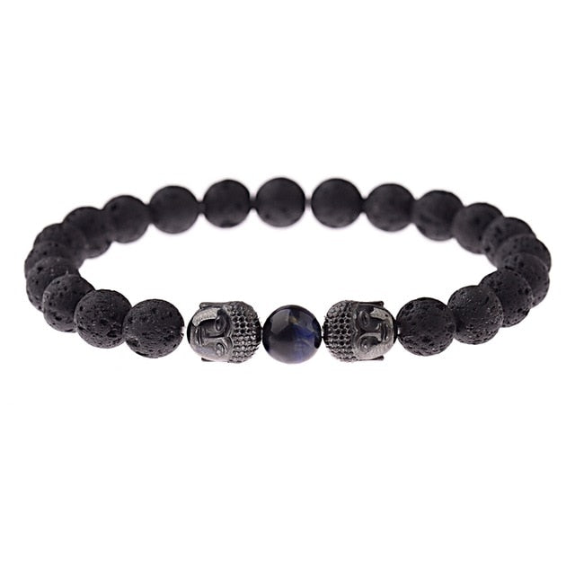 8mm Elastic Round Bright Black Stone Chakra Bracelets