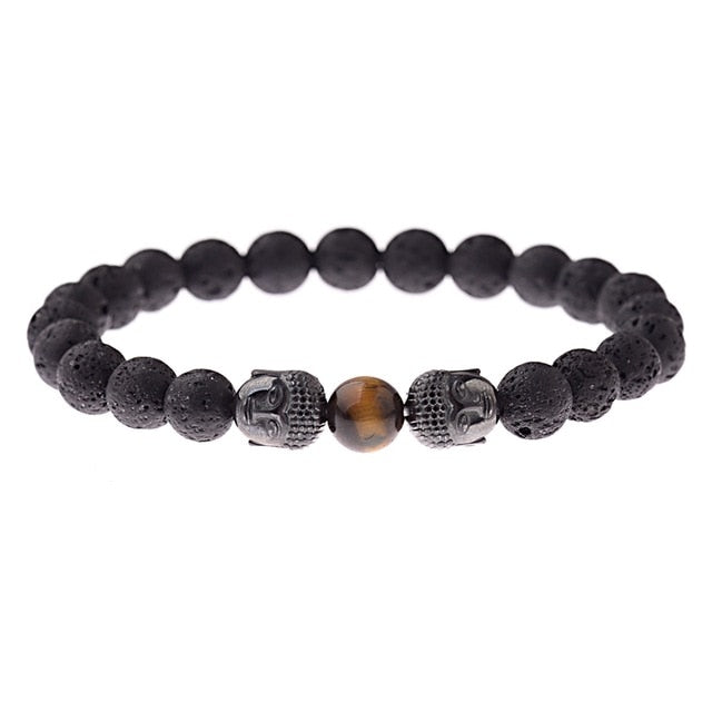 8mm Elastic Round Bright Black Stone Chakra Bracelets