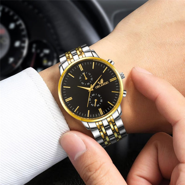 Reloj de pulsera de acero inoxidable chapado en oro y plata para hombre