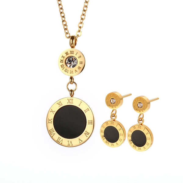 Conjunto de joyas de boda vintage con números romanos en color dorado